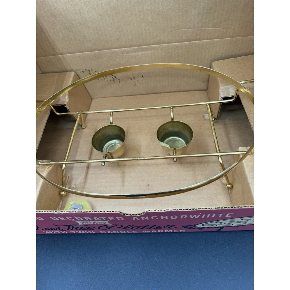 🔥Fire‑King 22K Gold Decorated Anchorwhite Well & Tree Platter / Warmer – Vtg